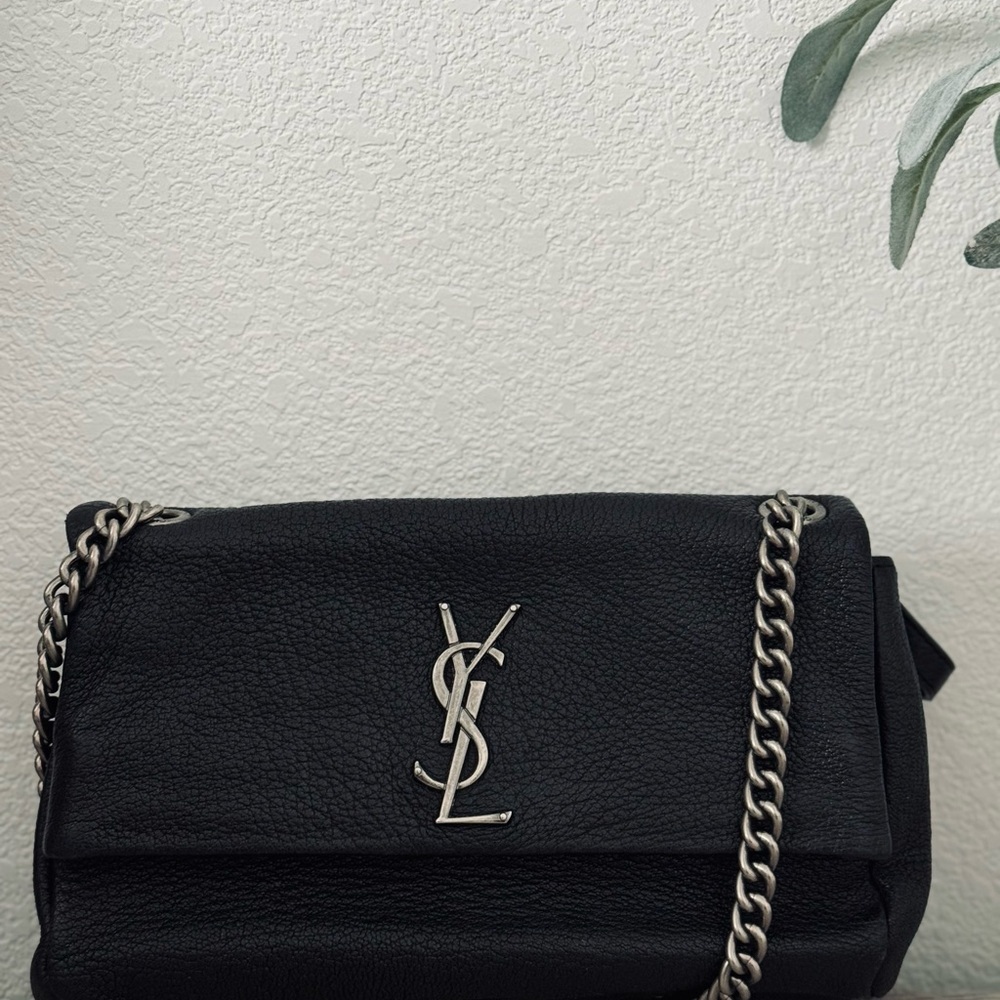 Yves Saint Laurent Black Crossbody Bag with Silver Chain